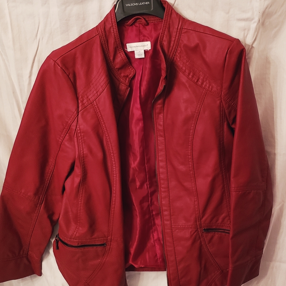 Christopher & Banks Deep Red Leather Jacket